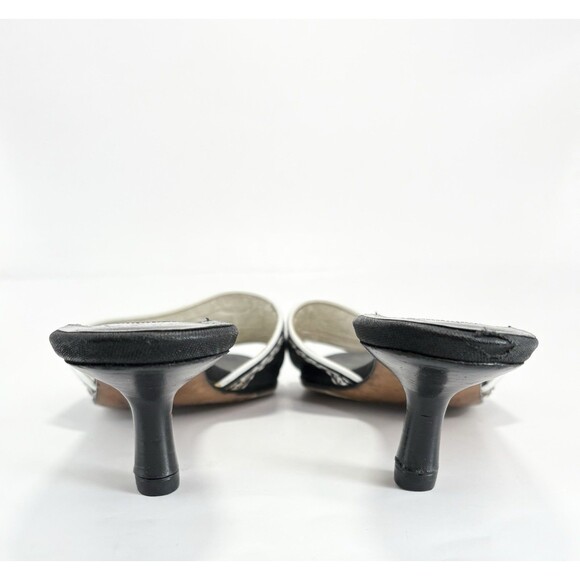 Chanel Kitten Heels Black Canvas w/ White Embroidery Vintage Y2K Sz EU 35.5 - Picture 9 of 14